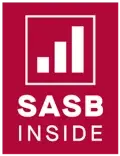 White bar chart icon in a square above the words SASB INSIDE on a red background, representing alignment with leading ESG Reporting Frameworks.