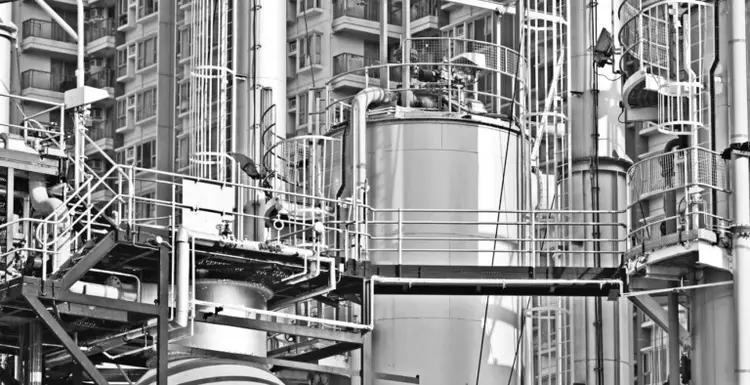 Industrial structure with metal framework, Dow site