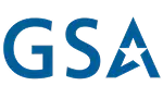 Blue letters GSA with a stylized A featuring a white star in the middle, on a light gray background.
