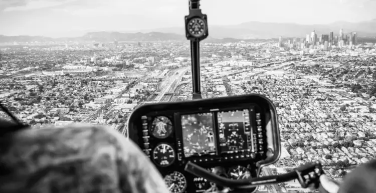 Aerial view of a city seen from inside a cockpit, Parker