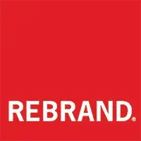 A solid red square with the word REBRAND in bold, white uppercase letters centered at the bottom of the image.