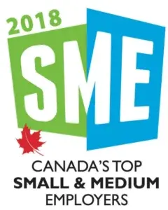 2018 SME Canada’s Top Small and Medium Employers logo featuring a red maple leaf, celebrating Cority as one of Canada’s Top Employers.