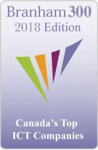 Branham300 2018 Edition logo for Canada’s Top Technology Companies, featuring colorful abstract shapes and highlighting Cority.